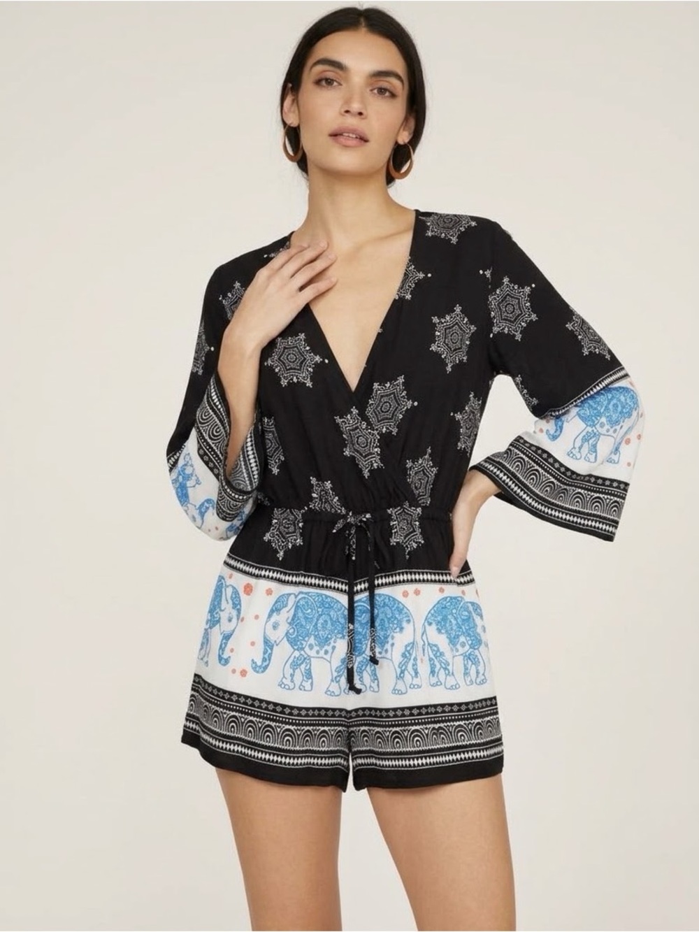 NEW Love university Elephant Romper Retro Bell Sleeve Jumpsuit Boho MEDIUM